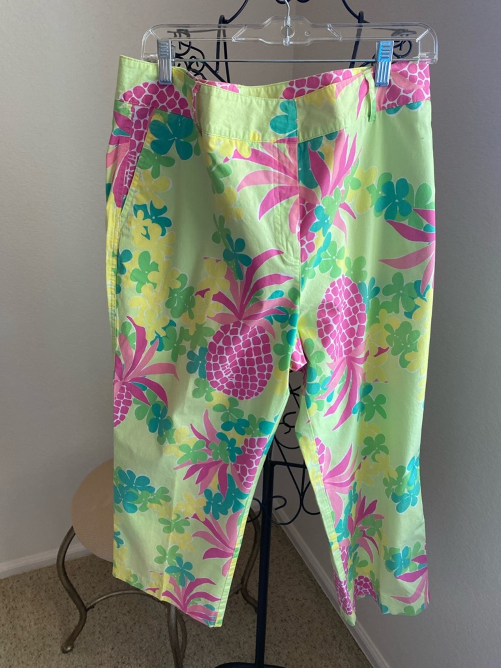 Lilly Pulitzer Tropical Pineapple Cropped Pants - Pink & Green